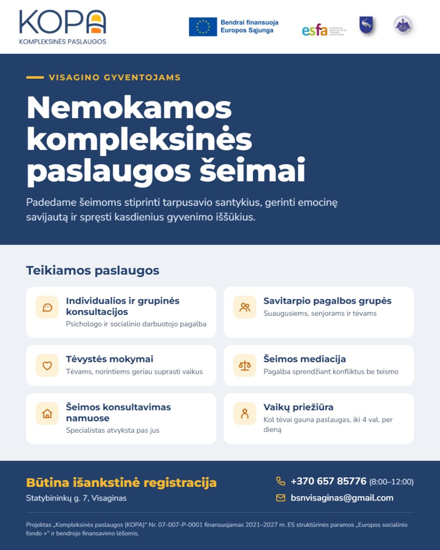 Nemokama pagalba šeimoms: paskelbtas lapkričio tvarkaraštis - Visagine