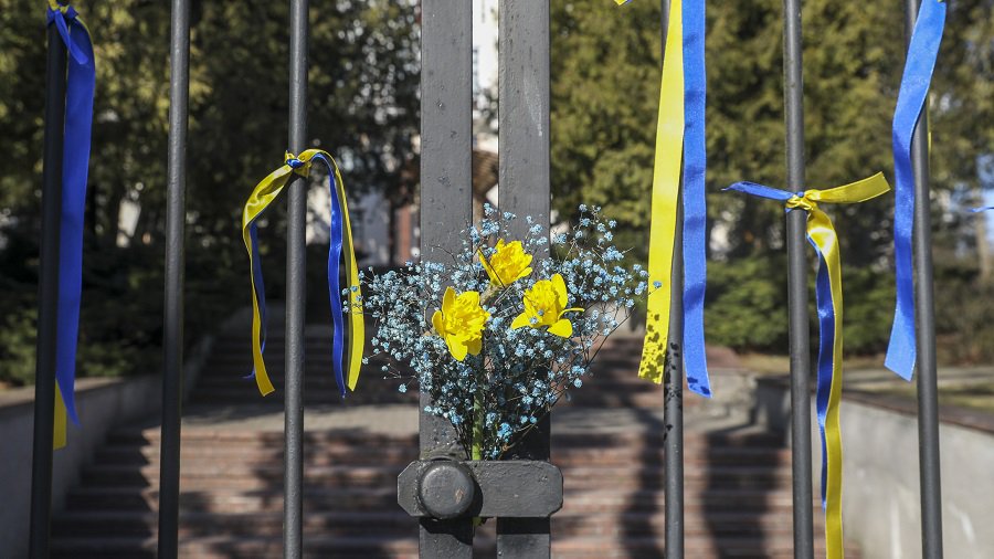 У посольства России началась акция протеста против агрессии в Украине - Литва и страны Балтии
